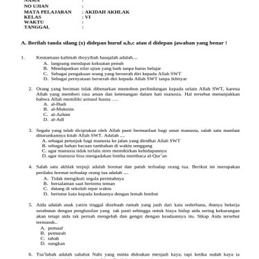 40 Soal Akidah Akhlak Kelas 6 Semester 1 yang Wajib Dicoba Biar Nilai Sempurna di 2026