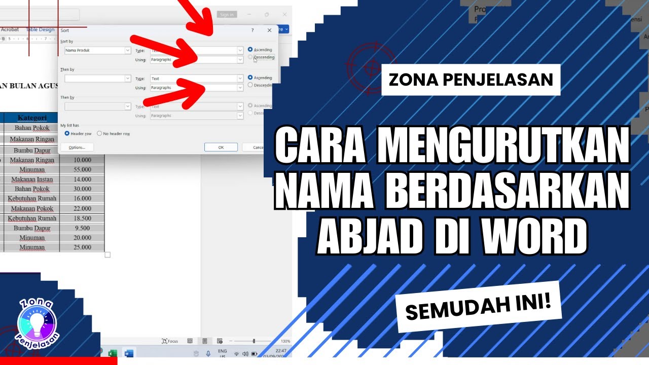 Cara Mengurutkan Nama Berdasarkan Abjad di Word - YouTube