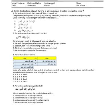 5 Soal Qur’an Hadits Kelas 6 Semester 1 Kurikulum 2013 Sering Muncul di Ujian 2026