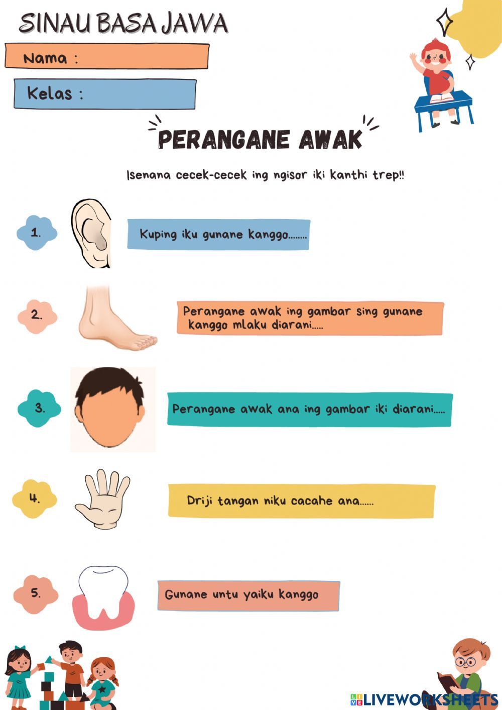 Soal Bahasa Jawa drop down and select box - Perangane Awak - worksheet Soal Bahasa Jawa drop down and select box - Perangane Awak - worksheet