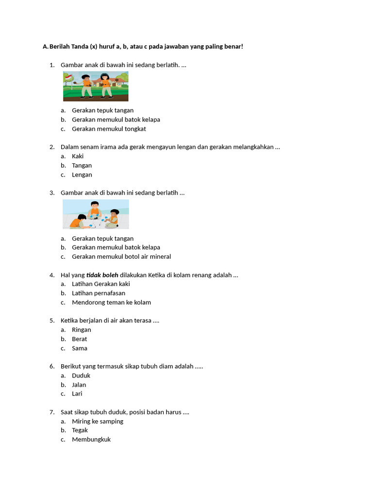 Soal Sas Pjok Sem 2 Kelas 1-1 PDF Soal Sas Pjok Sem 2 Kelas 1-1 PDF