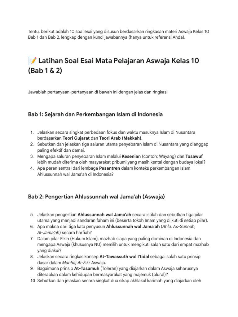 5 Contoh Soal Aswaja Kelas 10 Semester 2 yang Wajib Kamu Kuasai Sebelum Ujian 2026