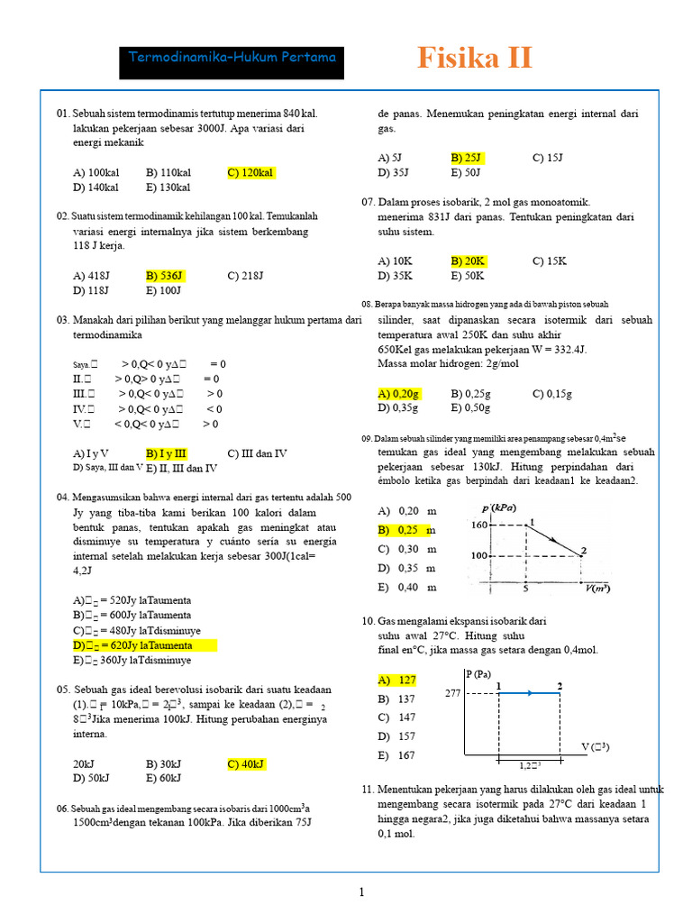 Hukum Pertama Termodinamika dan Contoh Soal PDF Hukum Pertama Termodinamika dan Contoh Soal PDF