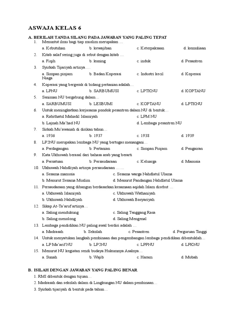 7 Contoh Soal Aswaja Kelas 5 MI Semester 2 Beserta Jawaban yang Wajib Dikuasai di 2026