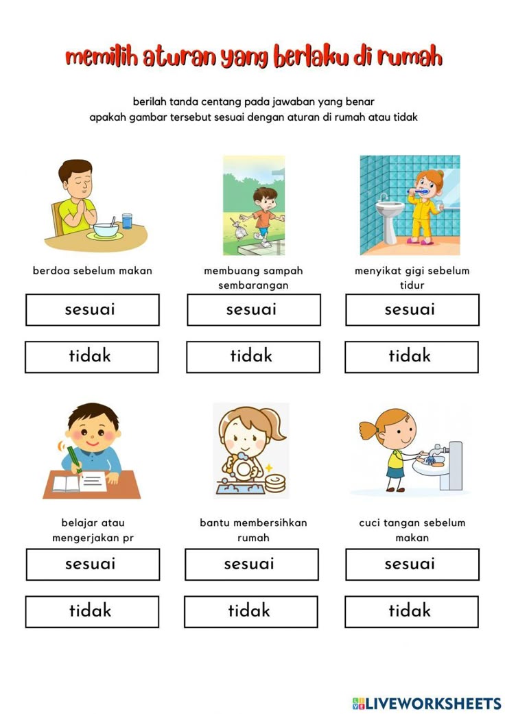 Memilih Aturan yang Berlaku di Rumah worksheet Ahlak 1 sınıf Memilih Aturan yang Berlaku di Rumah worksheet Ahlak 1 sınıf
