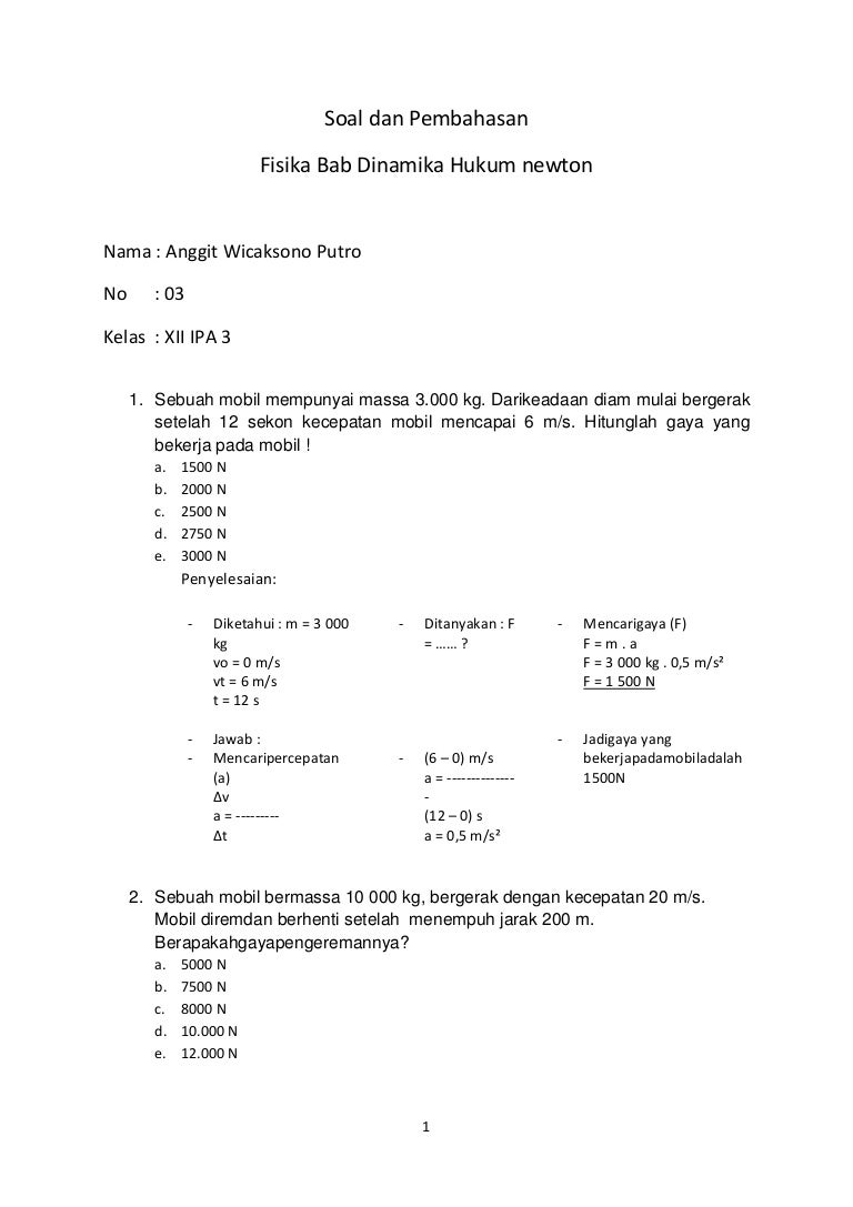 Contoh Soal Hukum Newton 2 - Soal-Pilihan Contoh Soal Hukum Newton 2 - Soal-Pilihan