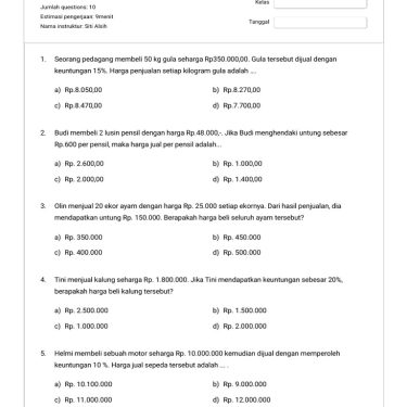 10 Contoh Soal Aritmatika Sosial Kelas 7 Semester 2 yang Sering Muncul di Ujian, Wajib Kamu Kuasai Sebelum Terlambat!