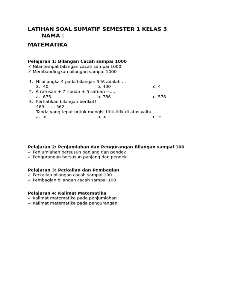 5 Langkah Kuasai contoh soal tes sumatif kelas 3 semester 1 kurikulum 2013 Nilai Tinggi