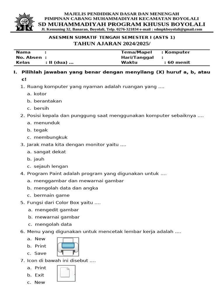 7 Contoh Soal TIK Kelas 2 SD Semester 1 yang Wajib Dikuasai Sebelum Ulangan Akhir