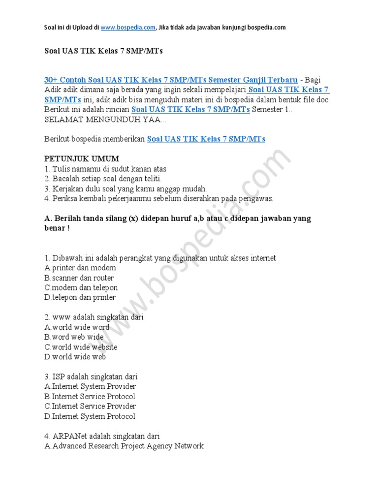 7 Contoh Soal TIK Kelas 7 Semester 1 yang Mengejutkan dan Wajib Tahu Sebelum Ujian!