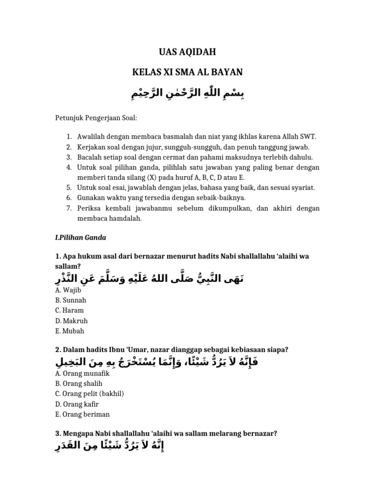 Contoh Soal Aqidah Kelas 11 Semester 2 Beserta Kunci Jawaban yang Wajib Kamu Kuasai Sebelum Ujian
