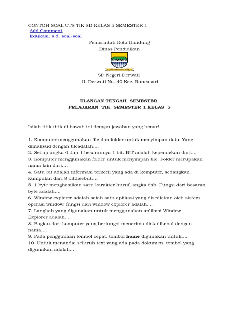 Terbukti! 7 contoh soal tik kelas 5 semester 1 yang wajib kamu kuasai sebelum ujian