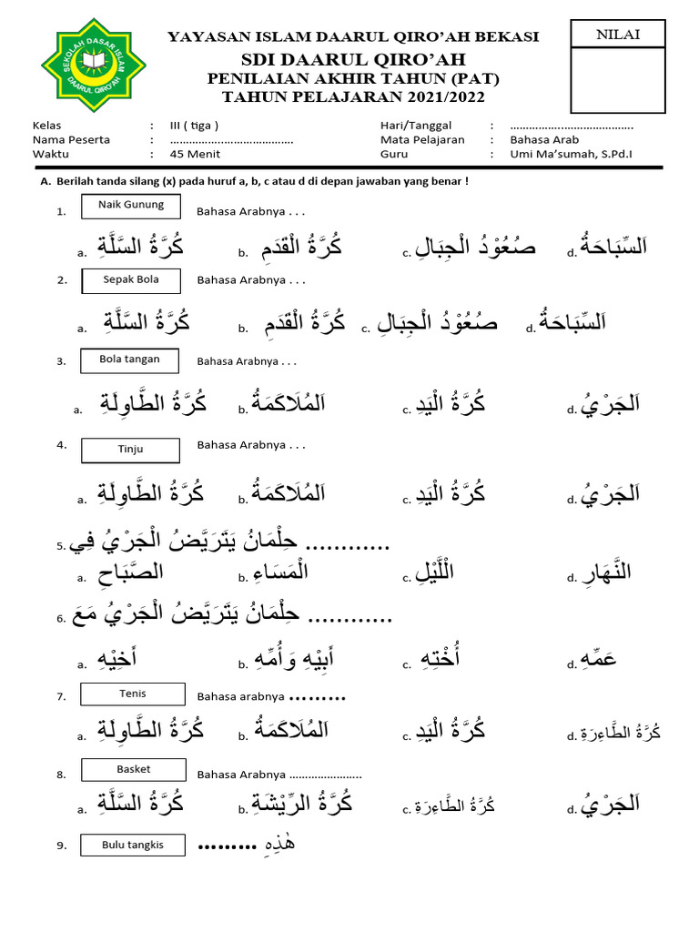 Ternyata Ini Dia Contoh Soal Arab Melayu Kelas 3 SD Semester 2 2018 yang Wajib Dikuasai Siswa