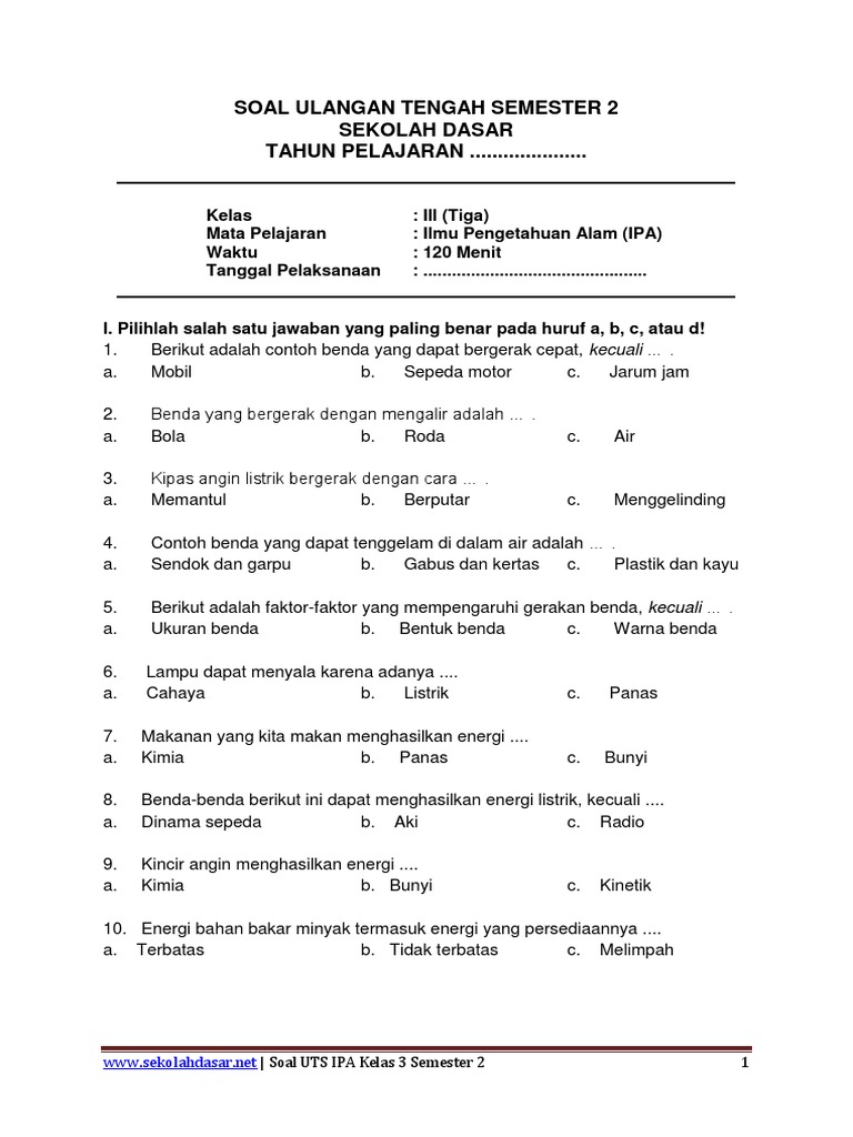 7 Contoh Soal IPA Semester 2 Kelas 2 SD yang Terbukti Bikin Anak Paham Cepat Sebelum Ujian
