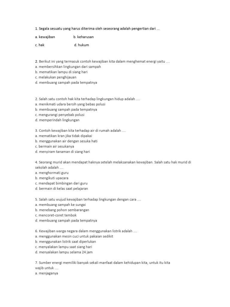 Wajib Tahu 10 Soal PPKN Kelas 4 Tentang Hak dan Kewajiban Agar Nilai Ujian Sempurna