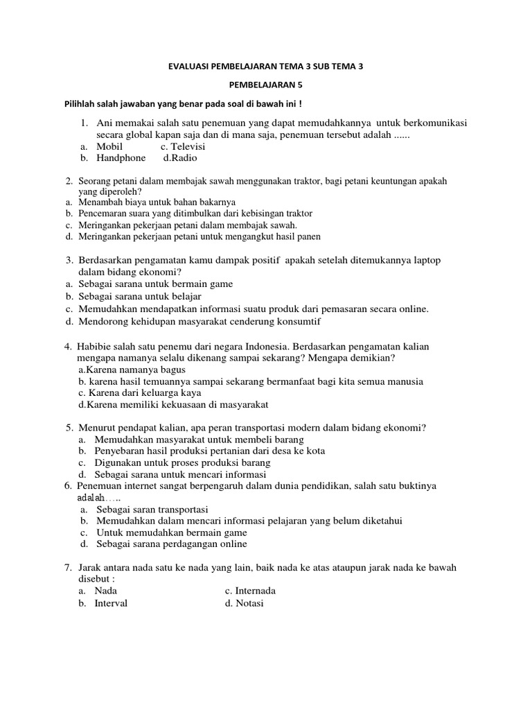 Wajib Tahu Bocoran Soal UAS 1 Kelas 6 Tema 3 Kurikulum 2013 Agar Nilai Sempurna
