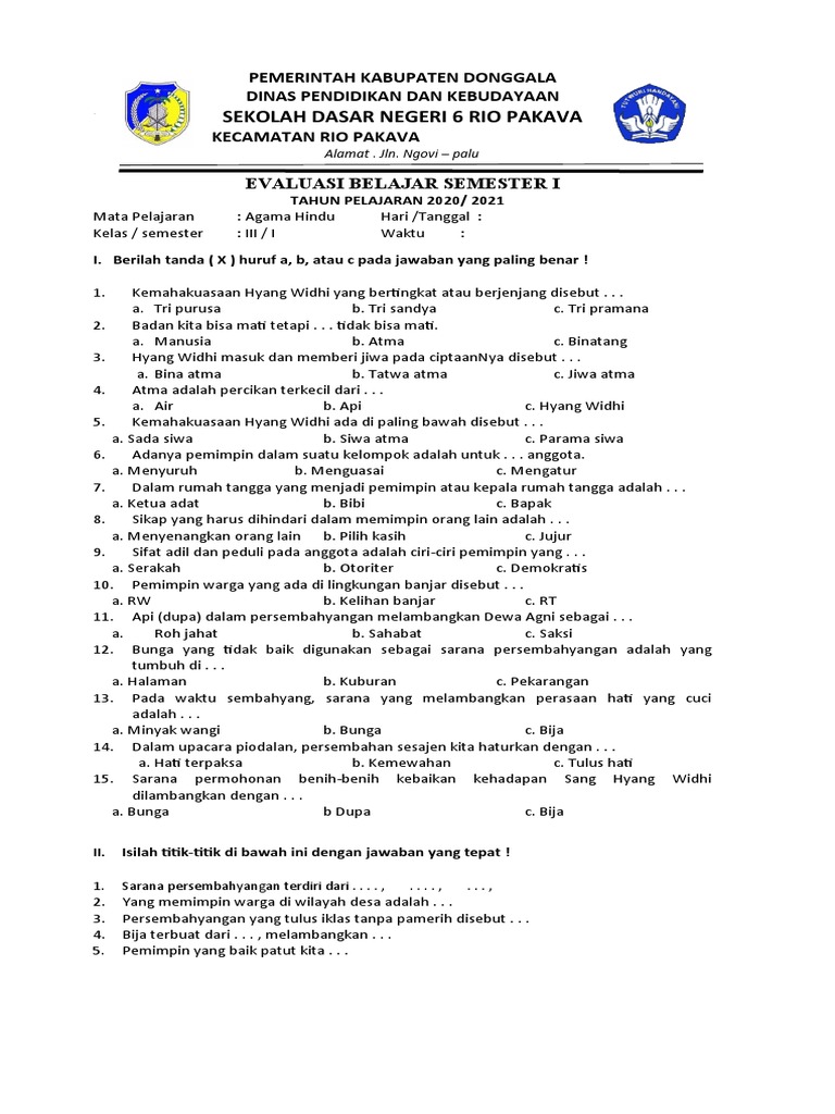 Wajib Tahu Bocoran Soal UAS Agama Hindu Kelas 3 SD Semester 2 Agar Nilai Sempurna