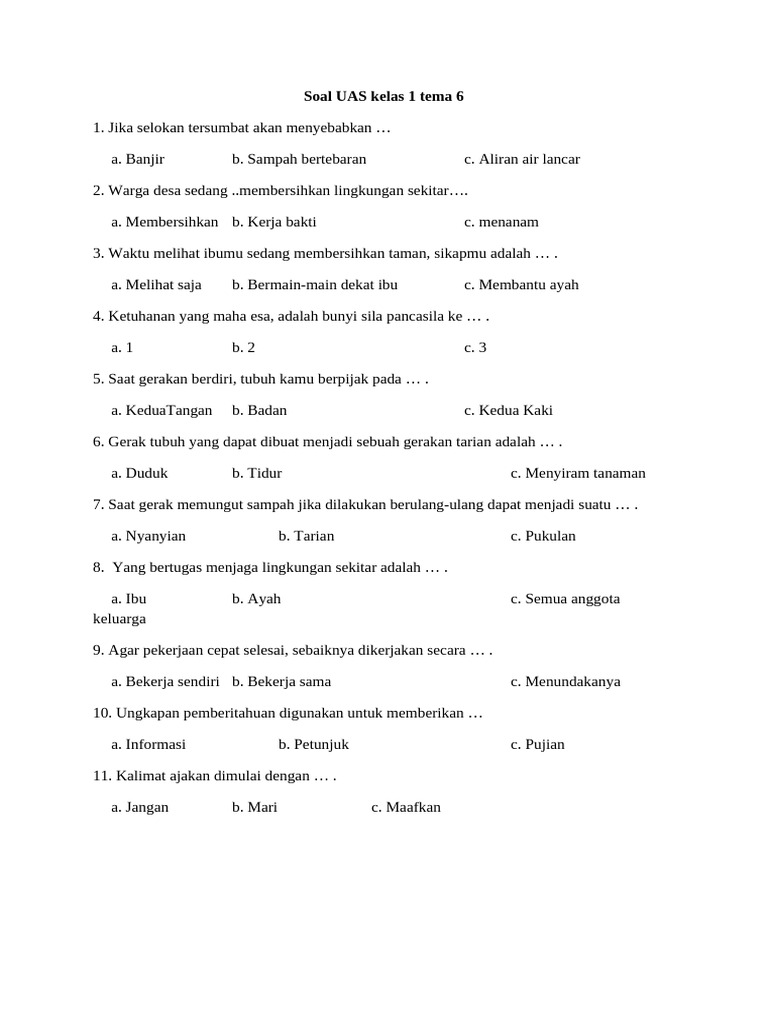Wajib Tahu Kumpulan Contoh Soal Kelas 1 Tema 6 Subtema 7 Agar Anak Cepat Paham
